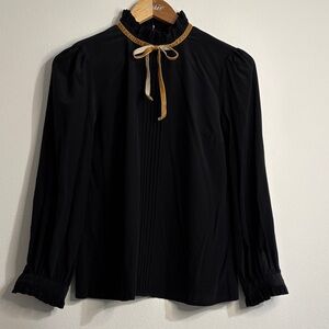 Chic Black Blouse with Gold Ribbon Detail